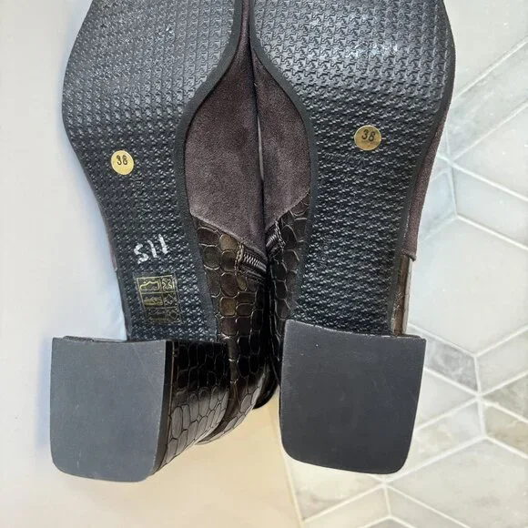 Ron White 38/7.5 Ankle Boot Zipper Block Heel Linzi Brown Croc Cashmere Suede - Picture 10 of 11